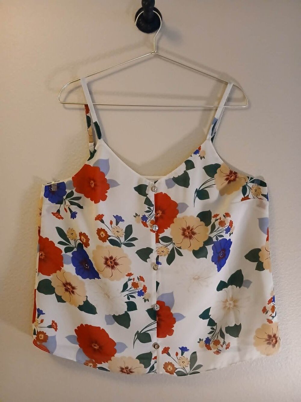 CAbi Floral Spaghetti Strap Cami Blouse Large Button Front